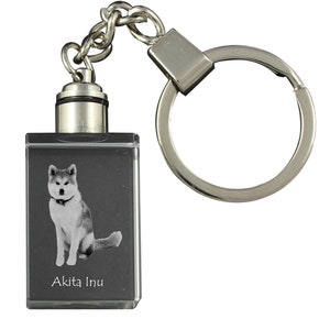 Akita Inu Crystal Keyring with a dog, Engraved Crystal Key Ring, Custom Keychain, Your photo