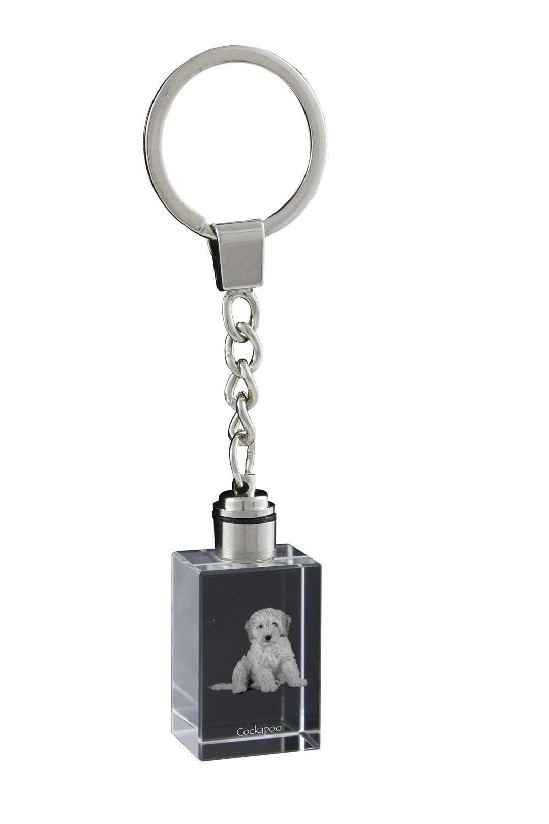 Cockapoo Crystal Keyring With a Dog, Engraved Crystal Key Ring, Custom ...