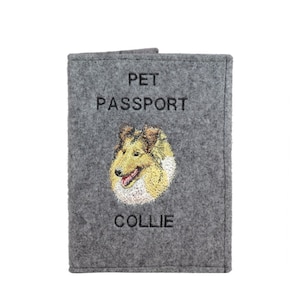 Collie Rough Passport Holder, Dog passport wallet, Embroidered felt document cover, Traveler’s gift, dog owner accessory, dog lover gift