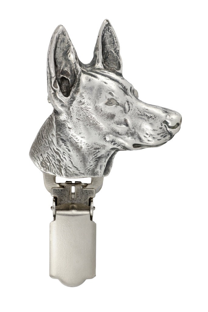 Pharaoh Hound Dog show number holder, Exhibit number clip, Dog number ring clip, Silver plated dog brooch, Dog show accessory