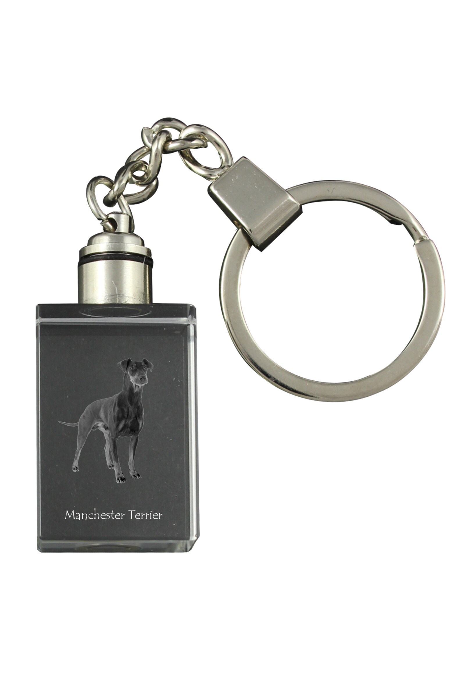 Manchester Terrier Crystal Keyring with a dog, Engraved Crystal Key Ring, Custom Keychain, Your photo