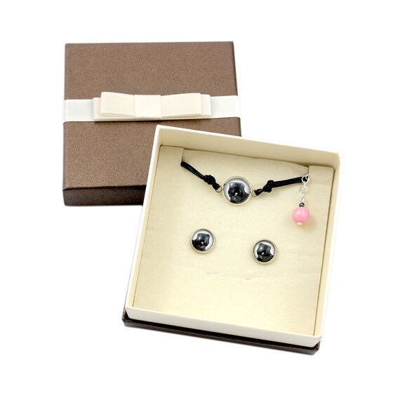 Bouvier A Set of Jewelry in a Gift Box Bracelet and Earrings With a Photo of a Dog Customizable Handmade Etsy