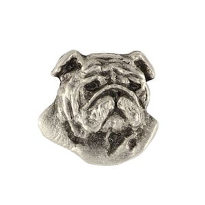 Englische Bulldogge Kopf Pin, versilberte Brosche, Elegante Hundeliebhaber Accessoire, Pin mit Hund, Geschenkbox, Geschenk für Hunde Person