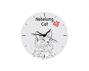 A clock with a cat, Nebelung Cat, MDF clock, a wall and table clock for cat lovers. Sketch style. High quality print