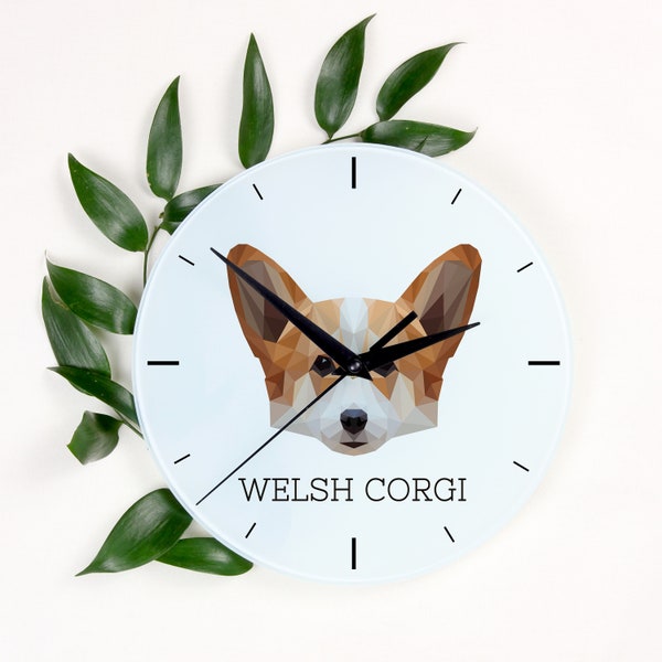 A clock with a dog, Welsh Corgi, glass clock, a wall clock for dog lovers. High quality print. Geometric dog