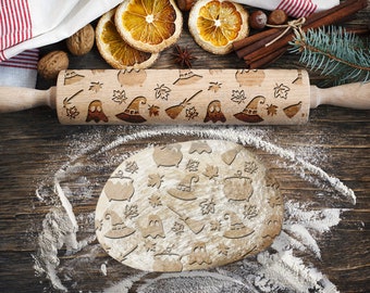 Halloween mignon, fantôme, rouleau à pâtisserie de sorcière pour biscuits, rouleau à pâtisserie gravé, rouleau à pâtisserie pour gaufrage, rouleau avec motif