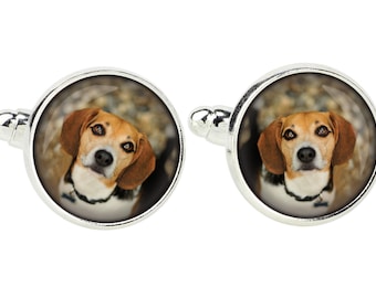Beagle Cufflinks with a photo of a dog, Customizable men’s jewelry for pet lovers, Your photo, Handmade