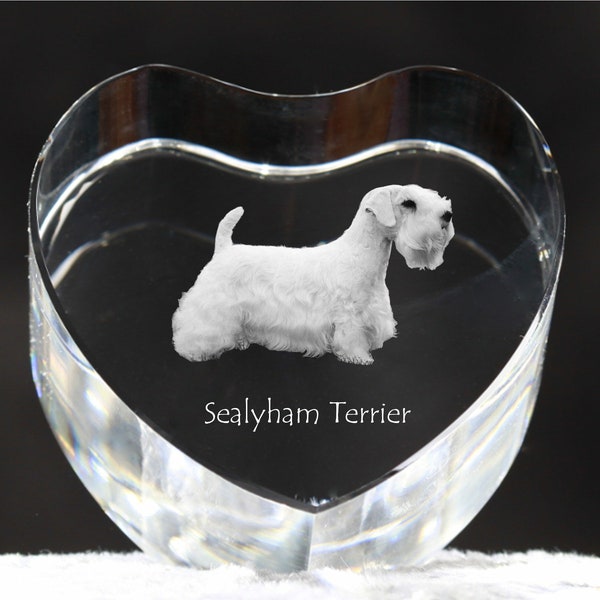 Sealyham Terrier Crystal Heart with a dog, Engraved Crystal Heart, Custom Crystal Photo frame, Pet memorial, Your photo