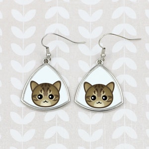 Earrings with a geometric cat, Li Hua, Hanging earrings with graphics, Hypoallergenic metal, Jewelry with cats, Cat person gift