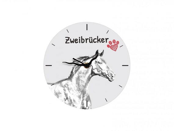 Un reloj con un caballo, Zweibrücker, reloj de MDF, un reloj de