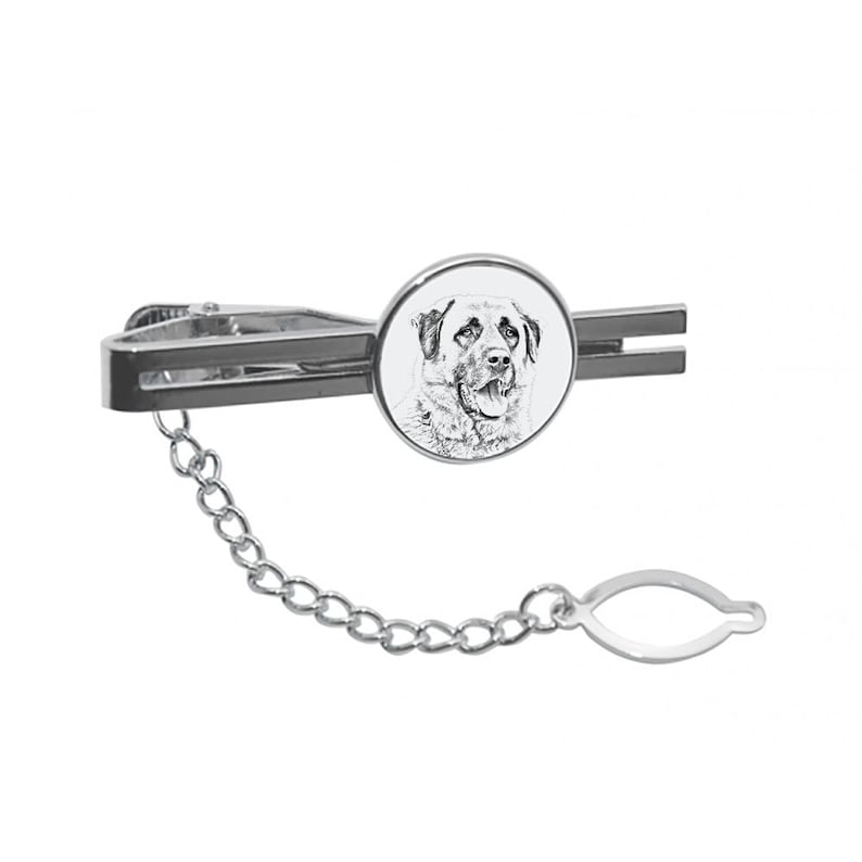 Tie clasp with chain,Sketch style dog,Gift for Men ANATOLIAN SHEPHERD DOG Tie clip with a dog Tieclip with graphics Men Jewelry with dogs