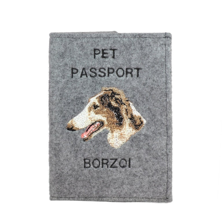 Borzoi Passport Holder, Dog passport wallet, Embroidered felt document cover, Traveler’s gift, dog owner accessory, dog lover gift
