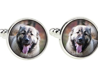 Caucasian Shepherd Dog Cufflinks with a photo of a dog, Customizable men’s jewelry for pet lovers, Your photo, Handmade