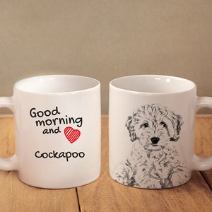Bonjour et j&#39;adore Cockapoo, une tasse en céramique pour les amoureux des chiens. Tasse blanche avec impression. Haute qualité. Impression résistante
