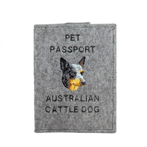 Titular del pasaporte del perro del ganado australiano, cartera del pasaporte del perro, cubierta del documento de fieltro bordado, regalo del viajero, accesorio del dueño del perro