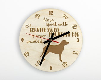 Greater Swiss Mountain Dog A clock with a dog, wooden clock, wall clock for dog lovers, desk and shelf clock. Custom, high quality engraving