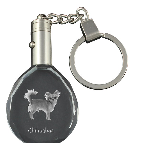 Porte-clés en cristal Chihuahua avec un chien, porte-clés en cristal gravé, porte-clés personnalisé, votre photo