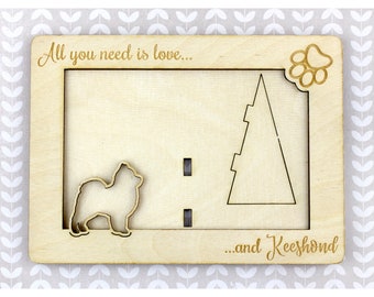 Keeshond Photo Frame, Engraved frame, Custom picture frame, Personalized frame, Pet adoption frame, Gift for dog lover, Plywood frame