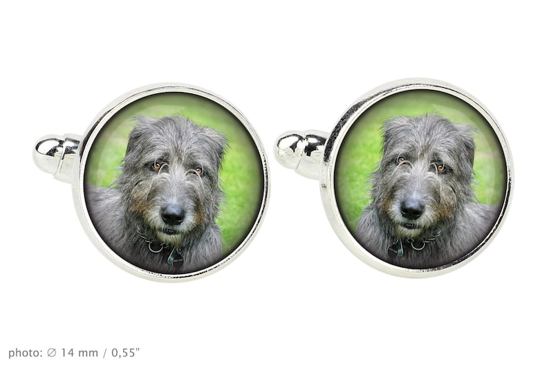 Irish Wolfhound Cufflinks with a photo of a dog Handmade Customizable men\u2019s jewelry for pet lovers Your photo