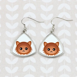 Earrings with a geometric cat, Laperm, Hanging earrings with graphics, Hypoallergenic metal, Jewelry with cats, Cat person gift