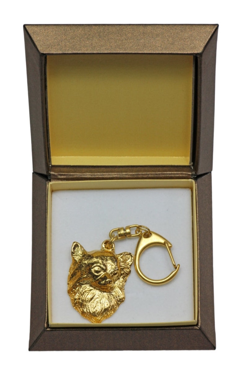 Chihuahua Keyring Gift Box available Key ring with a dog Solid key pendant Gold plated keychain