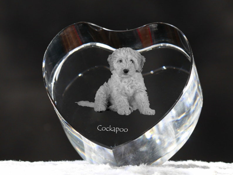 Cockapoo Engrave Cockapoo Crystal Heart With a Dog, Engraved Crystal Heart, Custom ...