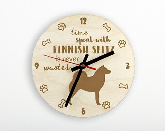 Finnish Spitz A clock with a dog, wooden clock, wall clock for dog lovers, desk and shelf clock. Custom, high quality engraving