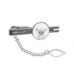 Chihuahua Tie clip with a dog, Tieclip with graphics, Men Jewelry with dogs, Tie clasp with chain, Sketch style dog, Gift for Men