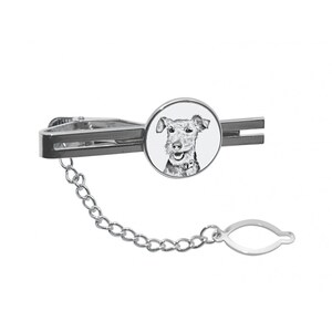 WELSH TERRIER Tie clip with a dog, Tieclip with graphics, Men Jewelry with dogs, Tie clasp with chain, Sketch style dog, Gift for Men