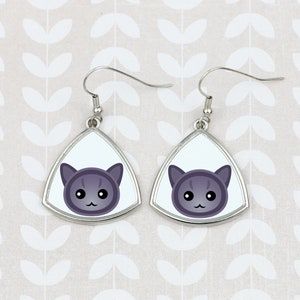 Earrings with a geometric cat, Korat, Hanging earrings with graphics, Hypoallergenic metal, Jewelry with cats, Cat person gift