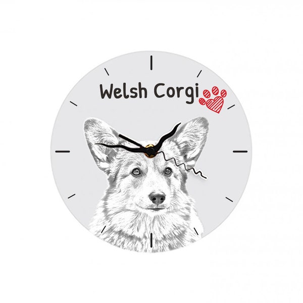 A clock with a dog, Welsh Corgi, MDF clock, a wall and table clock for dog lovers. Sketch style. High quality print