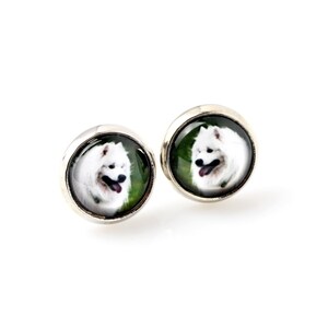 Samoyed Stud earrings with a photo of a dog, Customizable jewelry for pet lovers, Your photo, Handmade