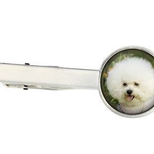 Bichon Tie Clip with a photo of a dog, Customizable men’s jewelry for pet lovers, Your photo, Handmade