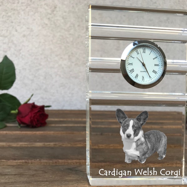 Cardigan Welsh Corgi Engraved Crystal Clock, Crystal clock with dog, Standing Decoration with Dog, Custom Clock, Personalized