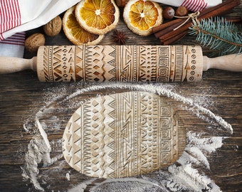 Boho, Indians, Geometric Pattern Rolling Pin for Cookies, Engraved Rolling-pin, Embossing Rolling Pin, Roller with Your Patter