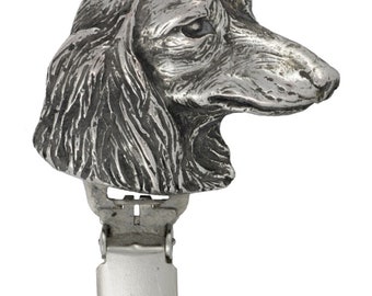 Teckel, Dachshund Dog show number holder, Exhibit number clip, Dog number ring clip, Silver plated dog brooch, Dog show accessory