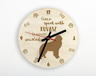 Kuvasz A clock with a dog, wooden clock, wall clock for dog lovers, desk and shelf clock. Custom, high quality engraving