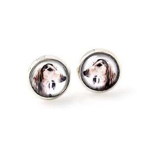 Saluki Stud earrings with a photo of a dog, Customizable jewelry for pet lovers, Your photo, Handmade