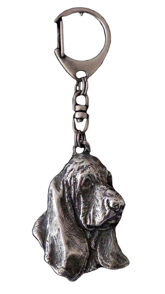 Basset Hound Keyring Silver Plated Keychain Key Ring With a Dog