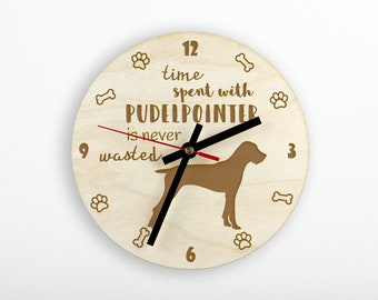 Pudelpointer A clock with a dog, wooden clock, wall clock for dog lovers, desk and shelf clock. Custom, high quality engraving