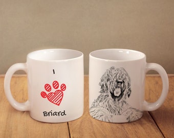 I love Briard, a ceramic mug for dog lovers. White cup with a print. High quality. Durable print