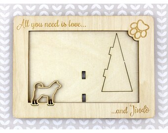 Jindo Photo Frame, Engraved frame, Custom picture frame, Personalized frame, Pet adoption frame, Gift for dog lover, Plywood frame