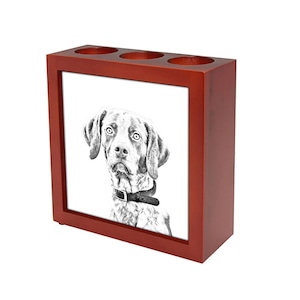 Pointer Pen holder with dog, wooden pencil stand with photo, brush holder, custom stationery, desk organizer