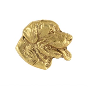 Rottweiler-hoofdspeld, vergulde broche, elegant accessoire voor hondenliefhebber, pin met hond, geschenkdoos, cadeau voor hond