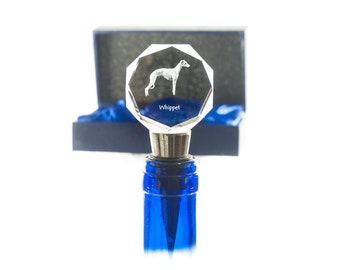 Whippet Crystal Wine Stopper with a dog, Engraved Crystal Bottle Stopper, Custom Bottle Plug, Your photo