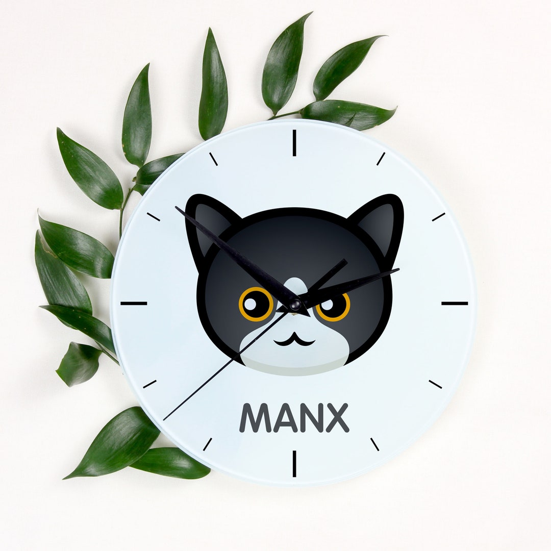 A Clock With a Cat , Manx, Glass Clock, a Wall Clock for Cat Lovers ...