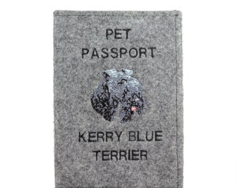 Kerry Blue Terrier Passport Holder, Dog passport wallet, Embroidered felt document cover, Traveler’s gift, dog owner accessory