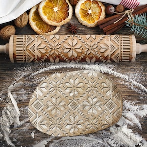 Sweater, Winter, Pixels Rolling Pin for Cookies, Engraved Rolling-pin, Embossing Rolling Pin, Roller with Your Patter