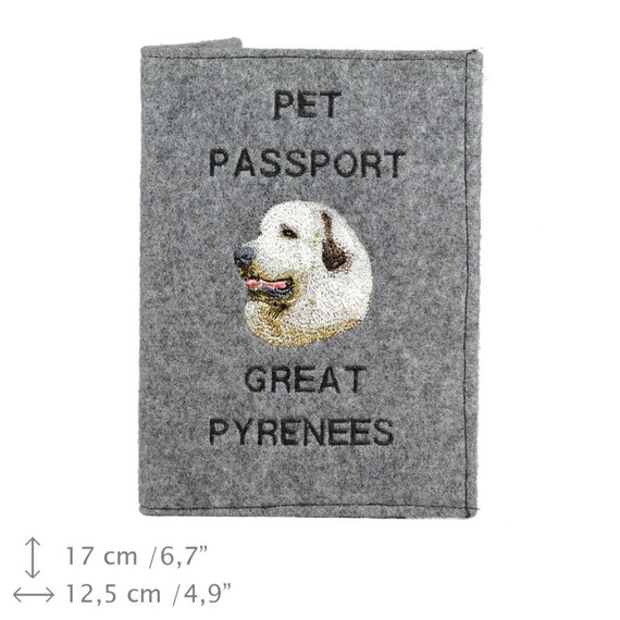 Traveler\u2019s gift Dog passport wallet dog owner accessory Embroidered felt document cover dog lover gift Pyrenese Herder Passport Holder
