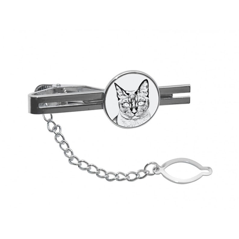 Men Jewelry with cats Tie clasp with chain Tonkinese Cat Tie clip with a cat Gift for Men Tieclip with graphics Sketch style cat